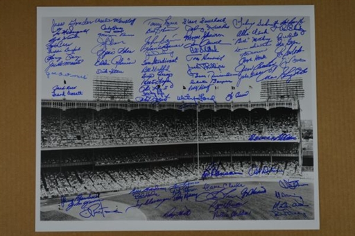 Yankees Autographed 16x20 Photo with 78 signatures (25 deceased)
